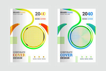 Book Cover designs with various shapes like round, triangular etc. and customizable colors like off-white, green, sky blue, pink, orange, blue etc.