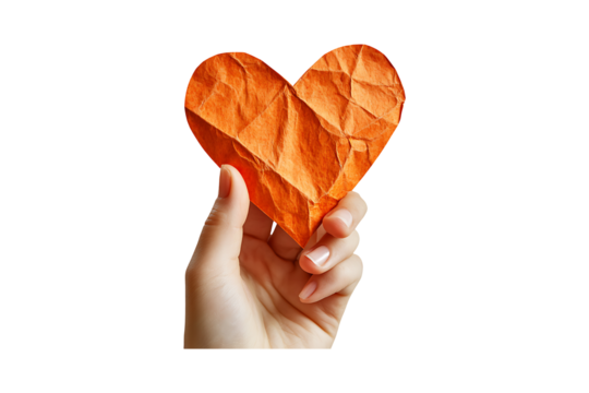 Hand Holding Paper Heart isolated on transparent background