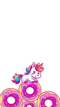 cute unicorn on a pink donut, 2d looping animation