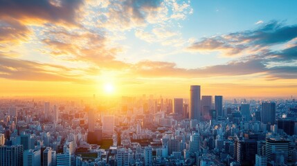Fototapeta premium Tokyo Sunset Golden Skyline Panorama.
