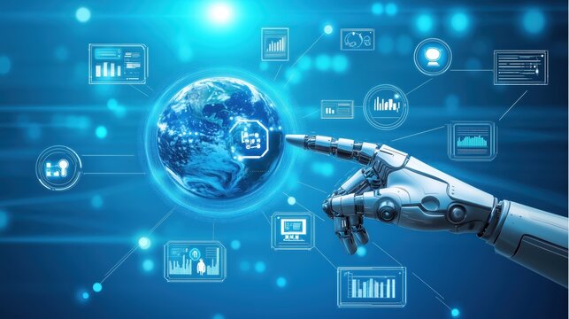 Robotic hand interacting with global data network