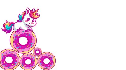 cute unicorn on a pink donut, 2d looping animation - Powered by Adobe