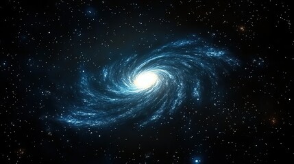 Obraz premium Blue spiral galaxy with bright core and stars in cosmic space.