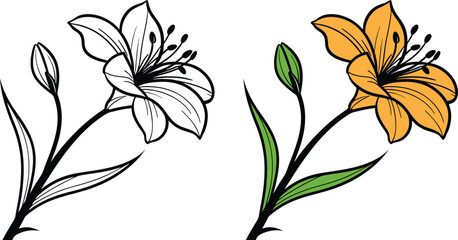 flower line art vector design, one color flower vector.