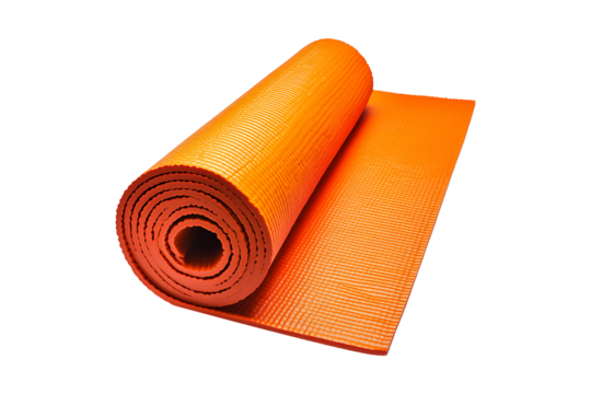 Orange yoga mat isolated on transparent background