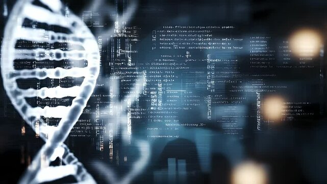 Abstract Dna Helix Structure with Blue Digital Code Background Represents Genetic Science Biotechnology and Futuristic Technology Innovation for Medical Research