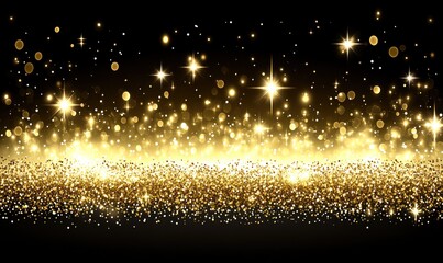 Obraz premium Golden glitter sparkle lights on black background, festive celebration design
