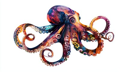 Fototapeta premium Vibrant Octopus Art - Colorful octopus illustration, perfect for marine-themed designs, websites, or prints. A striking of an octopus with a vibrant color palette