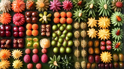 Fototapeta premium Vibrant Colorful Asian Sweets Dessert Collection