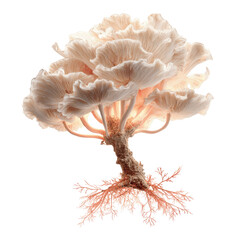 Intricate Oyster Mushroom Cluster on Complex Root System
