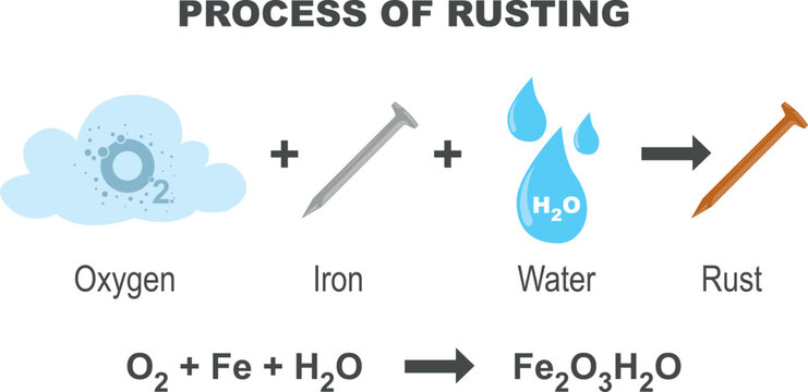Rusting process. Diagram of rusting process of iron nail. vector illustration
