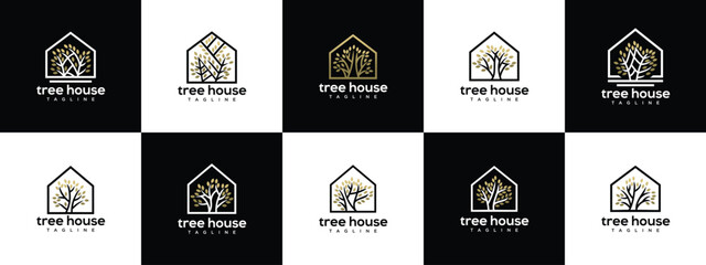 Collection of nature real estate building logo designs. Tree house logo icon