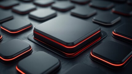 Illuminated button, digital interface, dark background, technology concept, website design