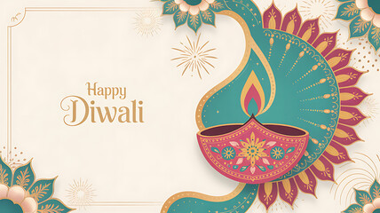 Happy Diwali Vector Illustration Featuring a Vibrant Design Template with a Decorative Lamp, Golden Lights, and a Colorful Mandala Background, Perfect for Celebrating Diwali the Festival of Lights
