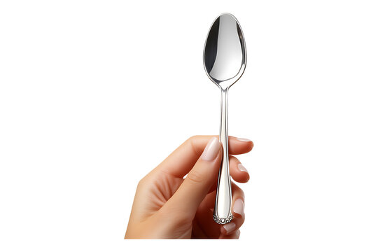 Female hand hold teaspoon isolated on transparent background