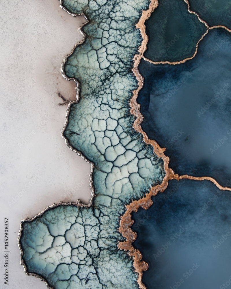 Poster striking aerial view of mineral formations with intricate patterns and textures creating a captivati