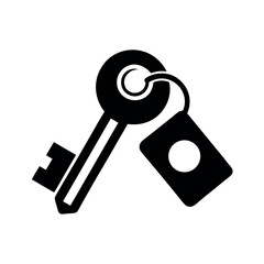  A clean silhouette vector icon of a key with a tag, representing security, access control, passwords, and protection. Useful for websites and applications related to security, authorization, 