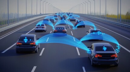 Self-driving cars communicating on a highway
