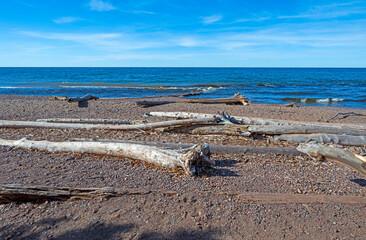 Battered Driftwood Logs on a Remmote Great Lakes Shore