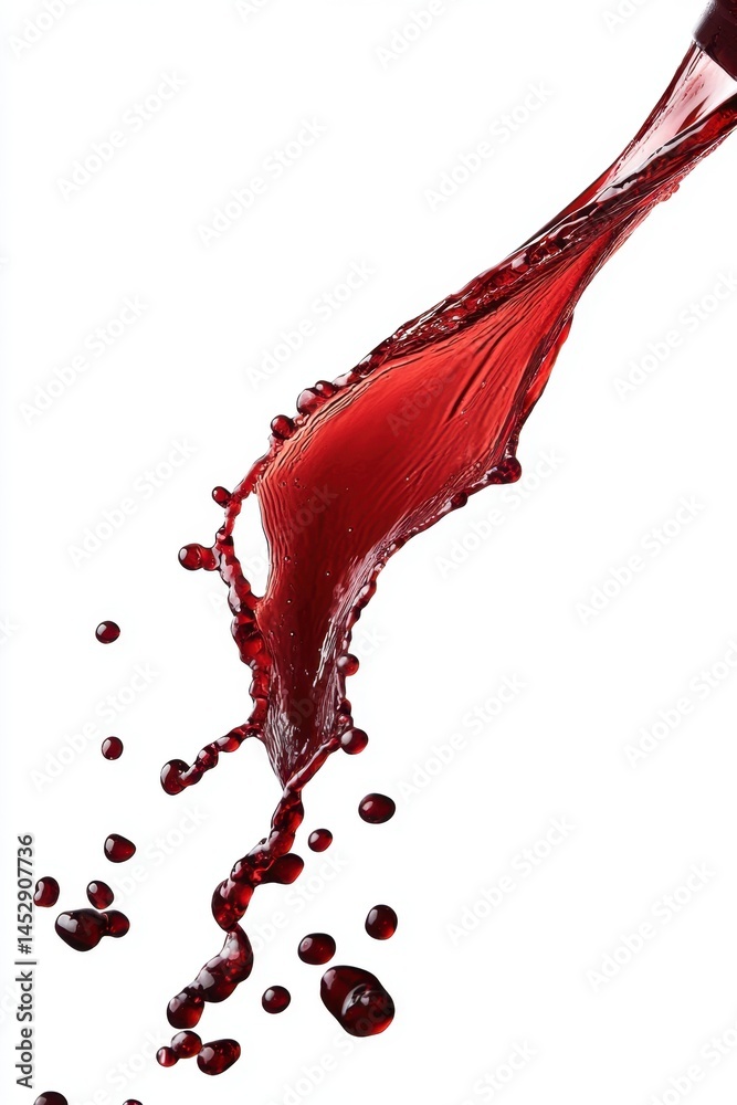 Poster dynamic crimson liquid cascade creating abstract forms against a pristine white backdrop highlightin