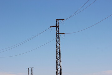 Power Electric Pole with Wires, Utility Pole, Transmission Pole
