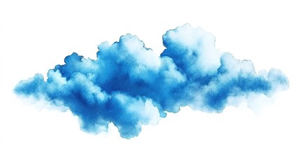 Watercolor painting of a blue cloud on white background.