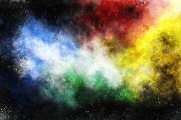 Colorful cosmic dust explosion against black backdrop creating a celestial nebula effect with vibrant colors and textures for artistic space exploration
