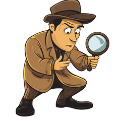 A Cartoon Detective with Magnifying Glass Isolated on Transparent Background