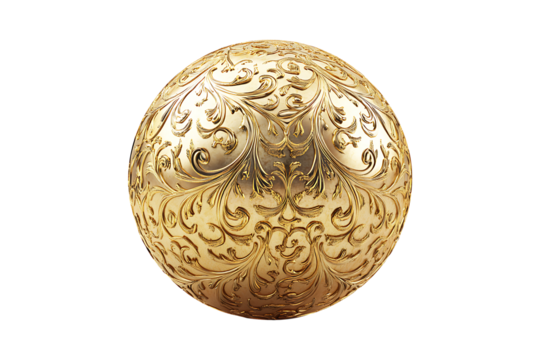 large golden ball with patterns isolated on transparent background