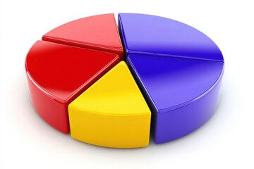 Obraz premium Colorful pie chart representing business data analysis and financial market share distribution with a clean white background and a high angle shot for clarity