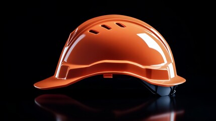 Fototapeta premium Shiny orange hard hat safety equipment construction worker job site gear tool color black image