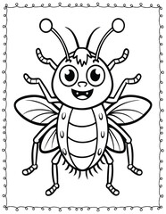 Cute Monster Bugs Coloring Pages For Kids. High resolution (300 DPI), ready to print on standard 8.5x11 inch paper  With No Bleed, Black and White Vector illustration AI, EPS, PNG, JPEG.
