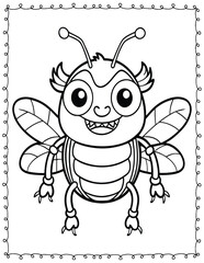 Cute Monster Bugs Coloring Pages For Kids. High resolution (300 DPI), ready to print on standard 8.5x11 inch paper  With No Bleed, Black and White Vector illustration AI, EPS, PNG, JPEG.
