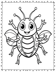 Cute Monster Bugs Coloring Pages For Kids. High resolution (300 DPI), ready to print on standard 8.5x11 inch paper  With No Bleed, Black and White Vector illustration AI, EPS, PNG, JPEG.
