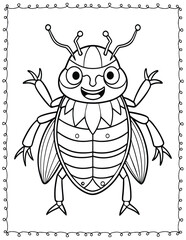 Cute Monster Bugs Coloring Pages For Kids. High resolution (300 DPI), ready to print on standard 8.5x11 inch paper  With No Bleed, Black and White Vector illustration AI, EPS, PNG, JPEG.
