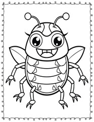 Cute Monster Bugs Coloring Pages For Kids. High resolution (300 DPI), ready to print on standard 8.5x11 inch paper  With No Bleed, Black and White Vector illustration AI, EPS, PNG, JPEG.
