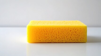A yellow rectangular sponge on a plain white background.