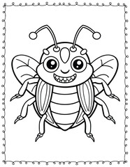 Cute Monster Bugs Coloring Pages For Kids. High resolution (300 DPI), ready to print on standard 8.5x11 inch paper  With No Bleed, Black and White Vector illustration AI, EPS, PNG, JPEG.

