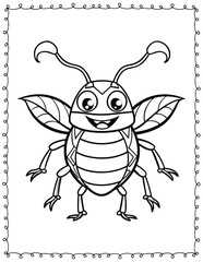 Cute Monster Bugs Coloring Pages For Kids. High resolution (300 DPI), ready to print on standard 8.5x11 inch paper  With No Bleed, Black and White Vector illustration AI, EPS, PNG, JPEG.
