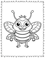 Cute Monster Bugs Coloring Pages For Kids. High resolution (300 DPI), ready to print on standard 8.5x11 inch paper  With No Bleed, Black and White Vector illustration AI, EPS, PNG, JPEG.
