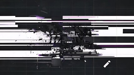 Digital Glitch Art with Distorted Black Shapes and Horizontal Lines on a Dark Background with Abstract Design Ideal for Cyberpunk Themes