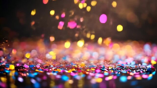 Festive confetti background, bokeh lights, party scene, celebrating event, holiday celebration, usable for product or gift promotions
