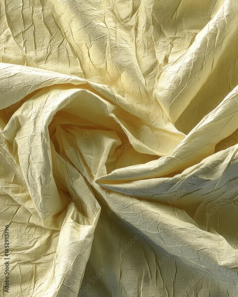 Poster elegant light yellow fabric texture with intricate folds and subtle shadows creating a luxurious and