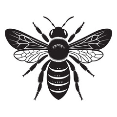 A bee with a black face and wings that says bee