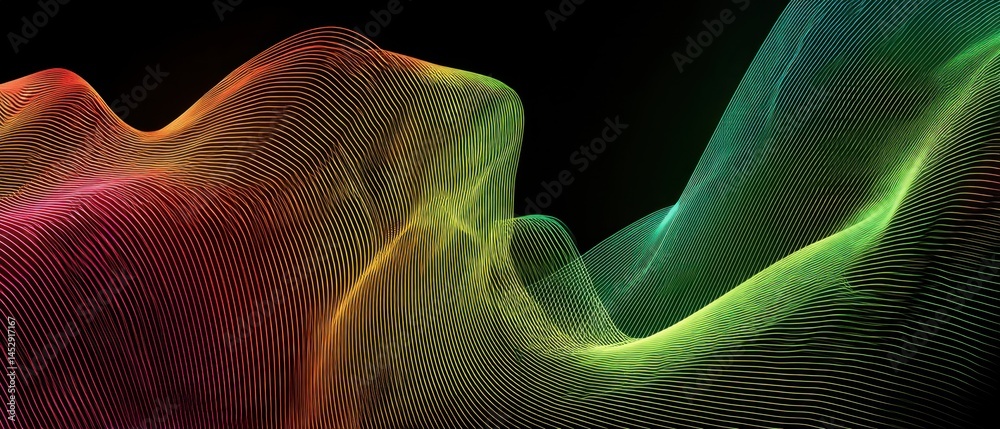 Poster abstract gradient lines create a vibrant dynamic wave pattern against a dark background showcasing m