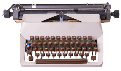 Old typewriter with Polish keyboard layout on isolated background.