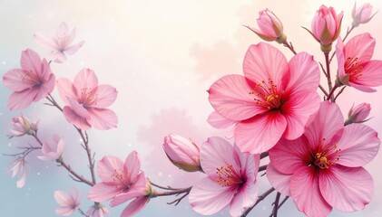 Naklejka premium Soft watercolor floral design; fluid, overlapping blossoms , background, elegant