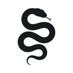 Simple Black Snake Silhouette Coiled in an Elegant S Shape on White Background