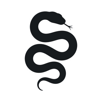 Simple Black Snake Silhouette Coiled in an Elegant S Shape on White Background