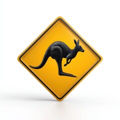 Yellow Diamond Road Sign Warning of Kangaroo Crossing Ahead in Australia